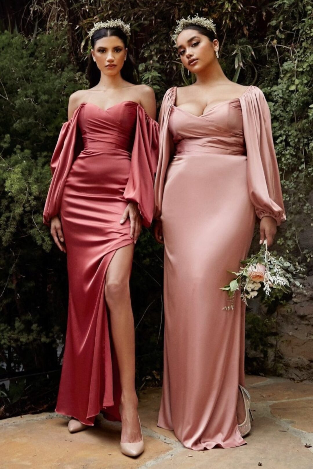 Long Sleeve Off the Shoulder Soft Satin Silk Bridesmaid Dresses