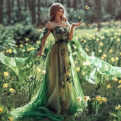 Green Wedding Dress Forest Fairy Gown