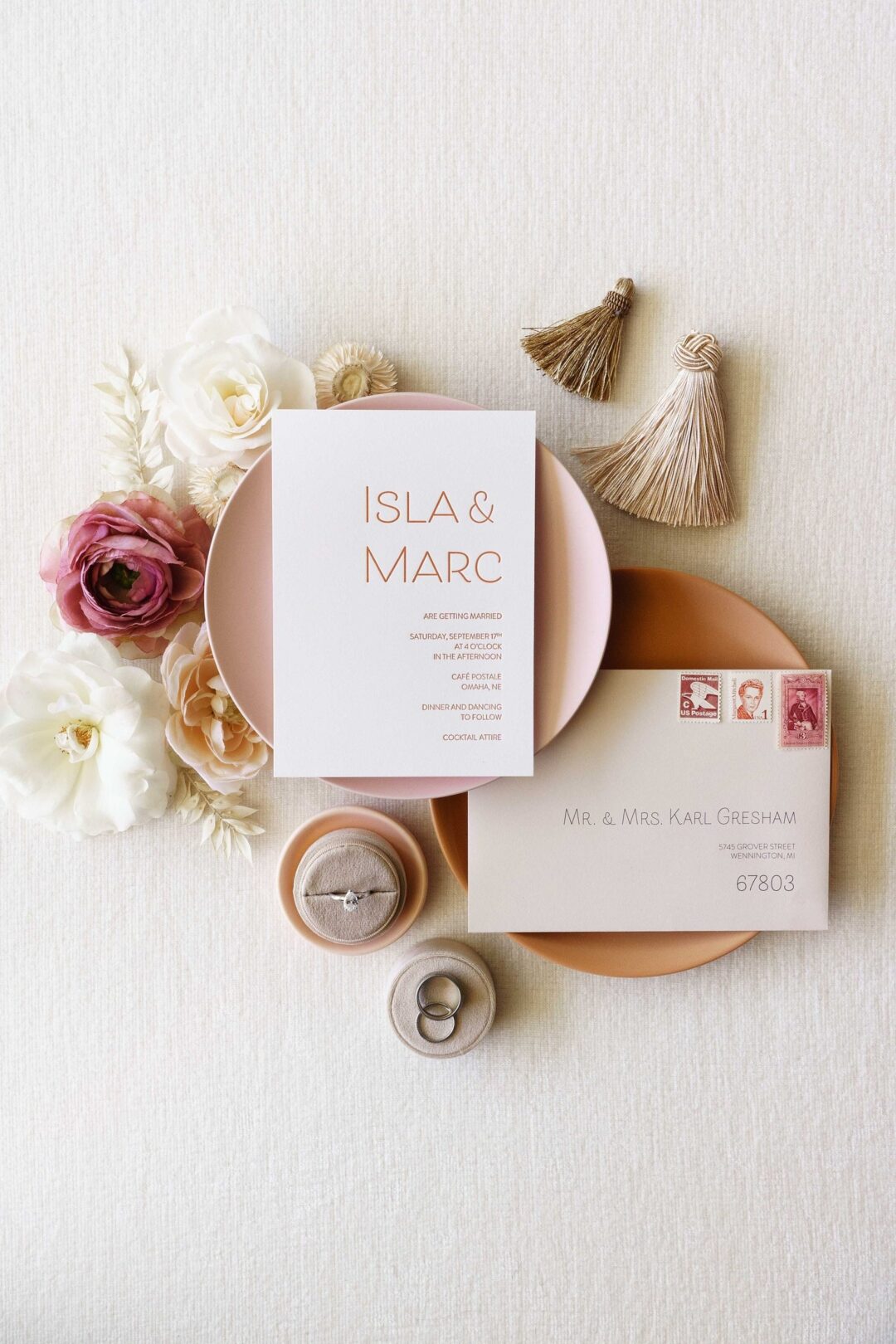 Rust Orange Minimalist Letterpress Wedding Invitation