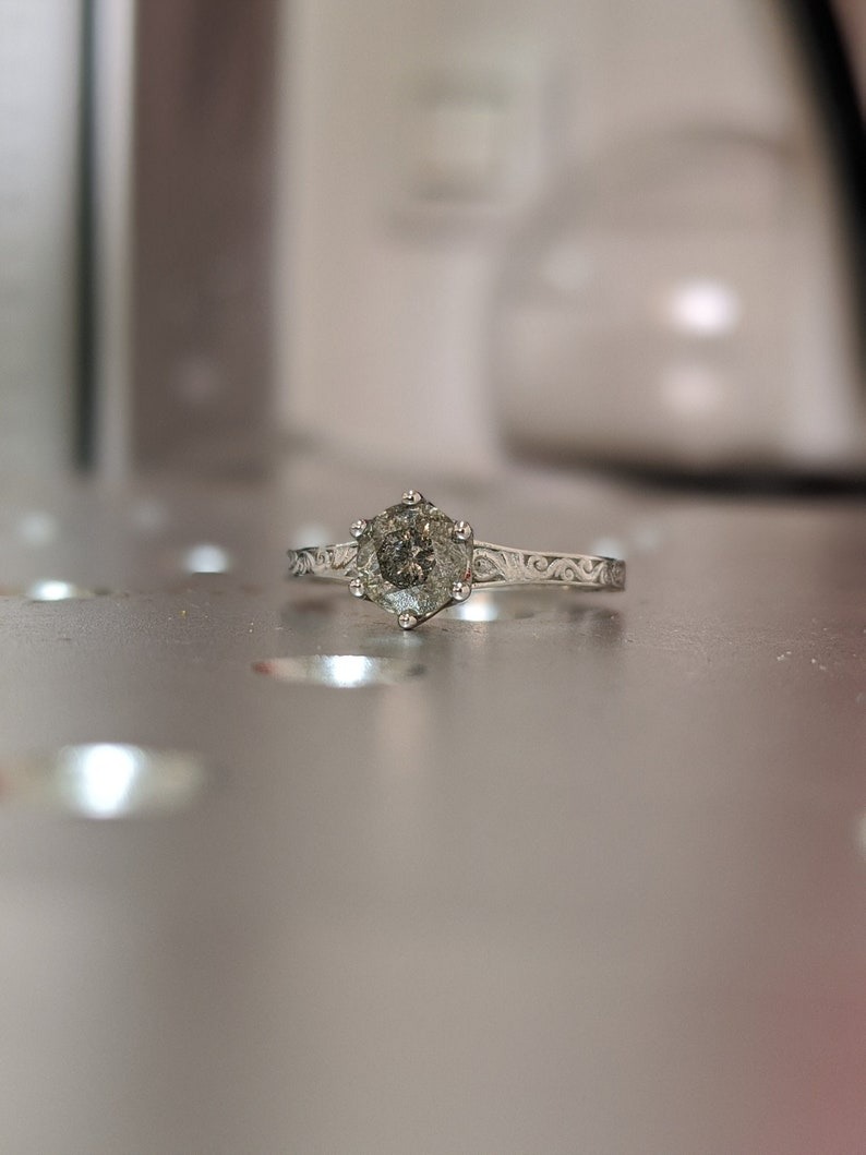 Raw Salt and Pepper Diamond Engagement Ring