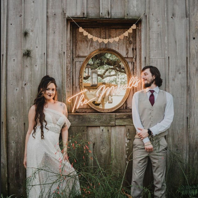 Sparkling lace one-shoulder wedding dress with slit