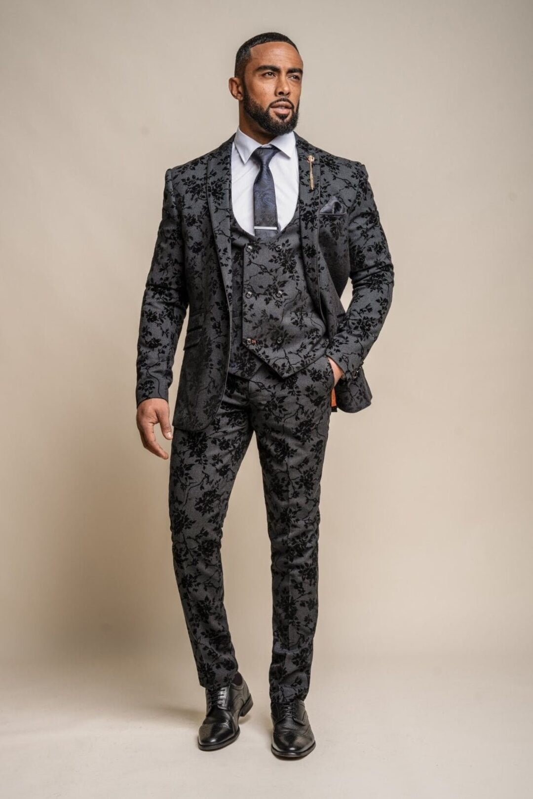 3 Piece Black Floral Bespoke Suit