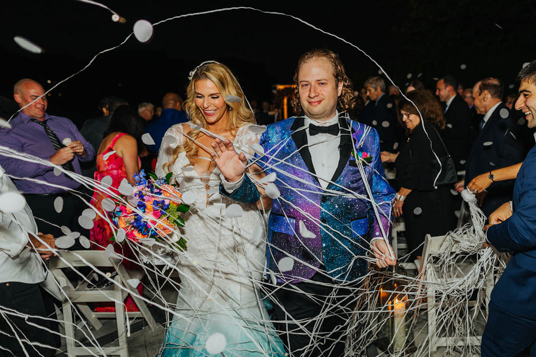 A night wedding with an ombré dress and constellation jacket • Offbeat ...