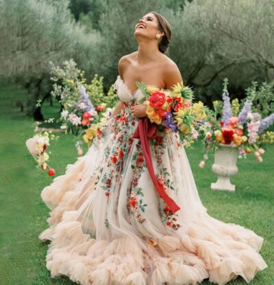 Enchanting Floral Embroidered Mesh Puffy Wedding Dress