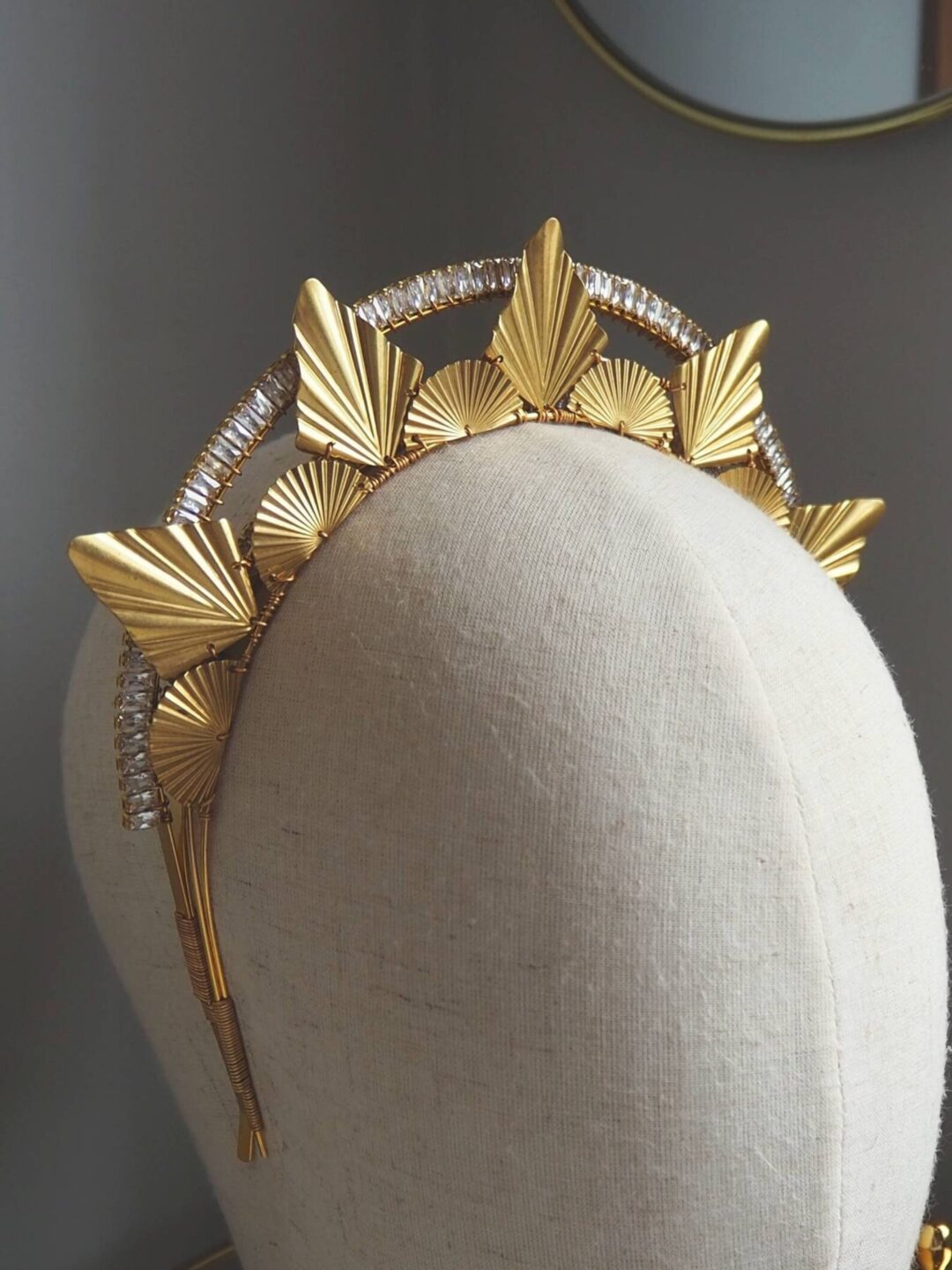 Geometric headband, crystal and gold bridal headpiece