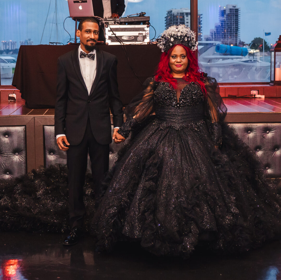Enter this sci-fi wedding with an elegant black wedding dress