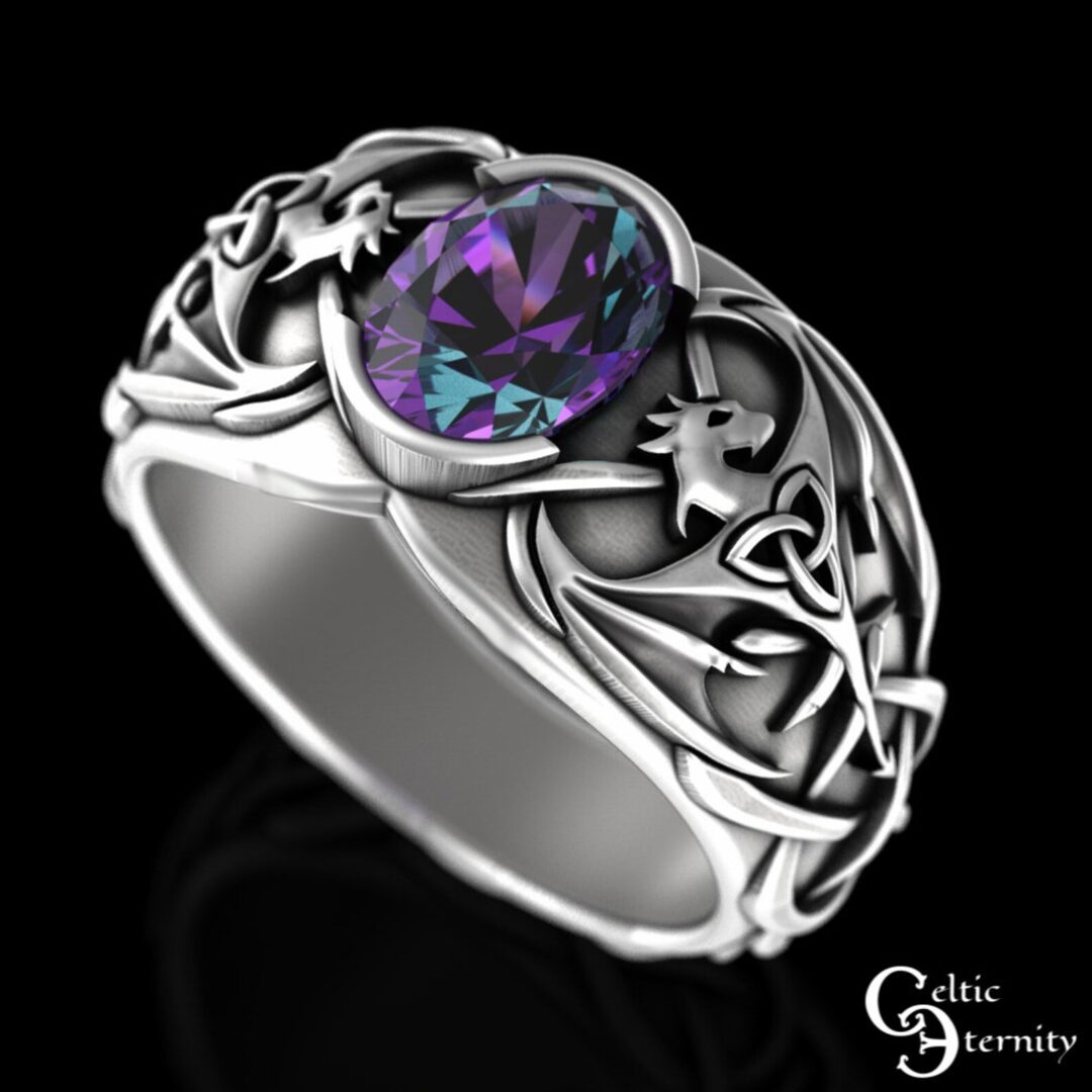 Celtic Alexandrite Dragon Wedding Band