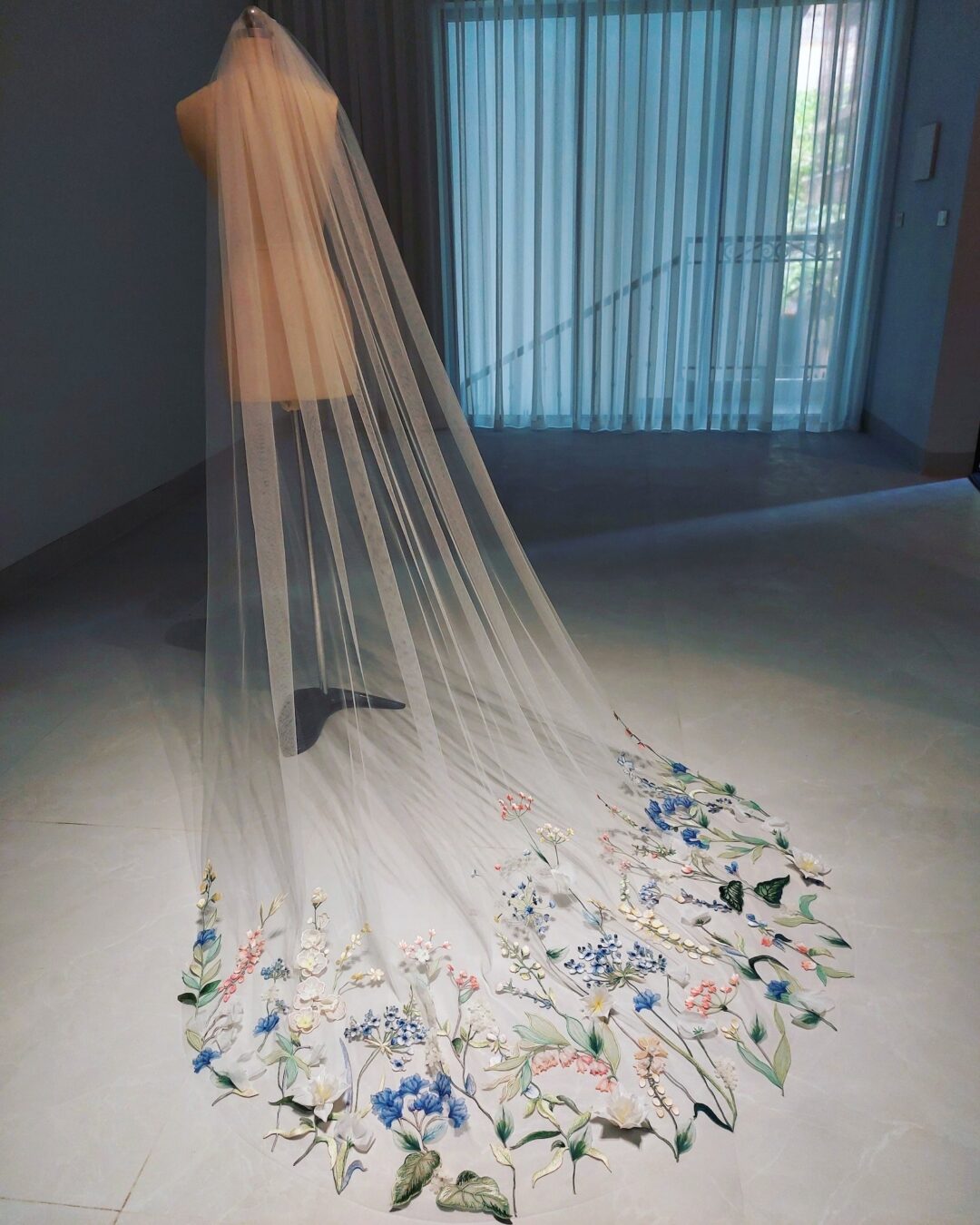 3D flower embroidered veil for a fairy wedding