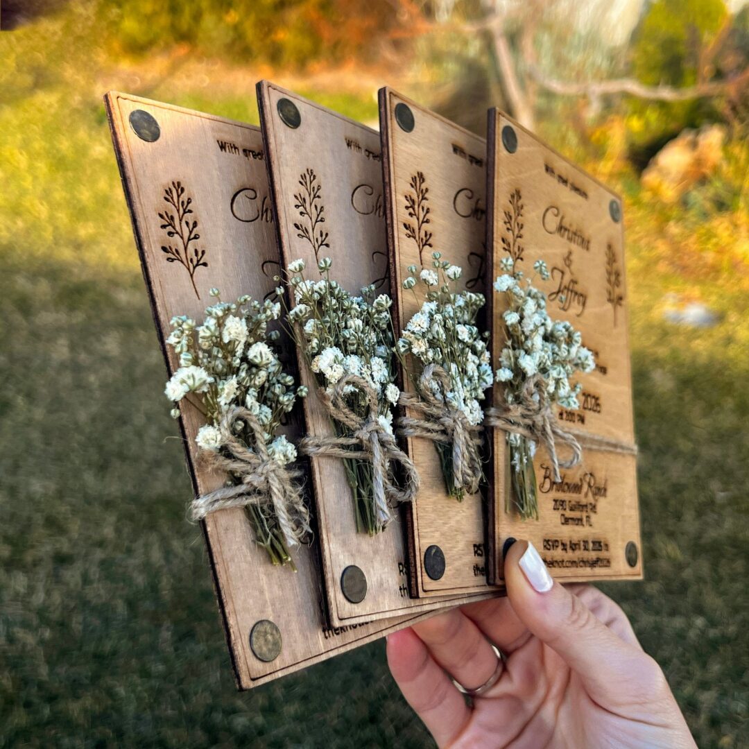 Gypsophila Wood Wedding Invitation Rustic Wedding Invitations