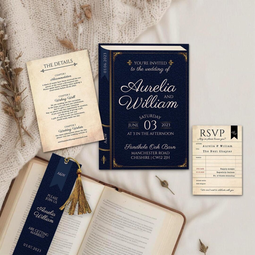 AURELIA | Editable Wedding Invitation Template for Book-Themed Wedding