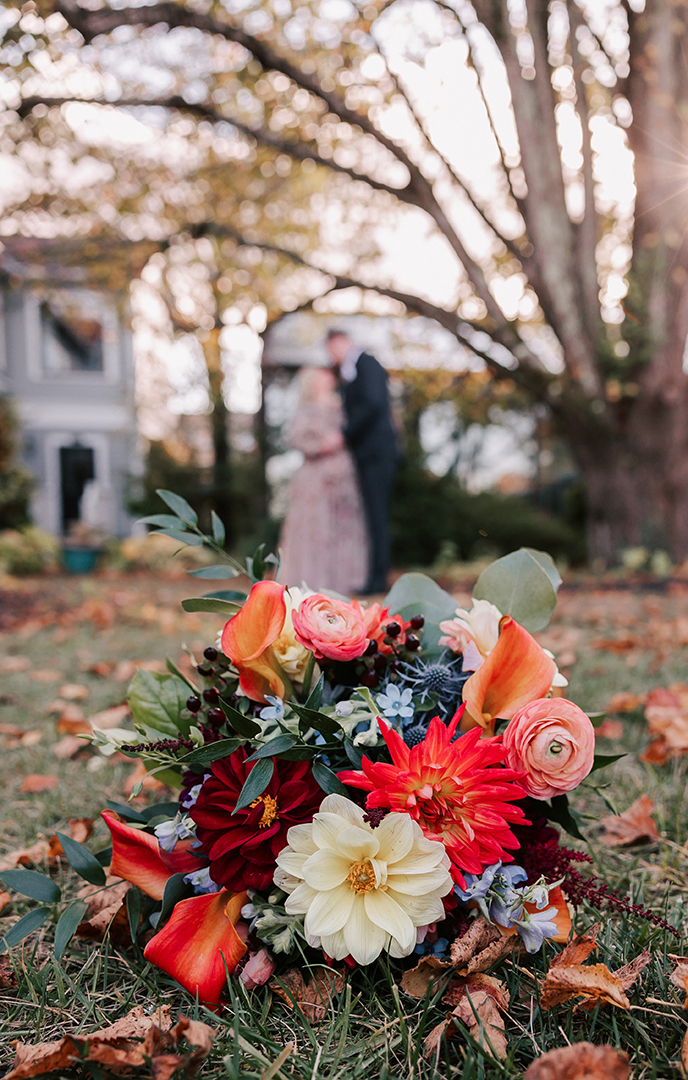 Stunning sequin floral dress at this autumn Massachusetts wedding