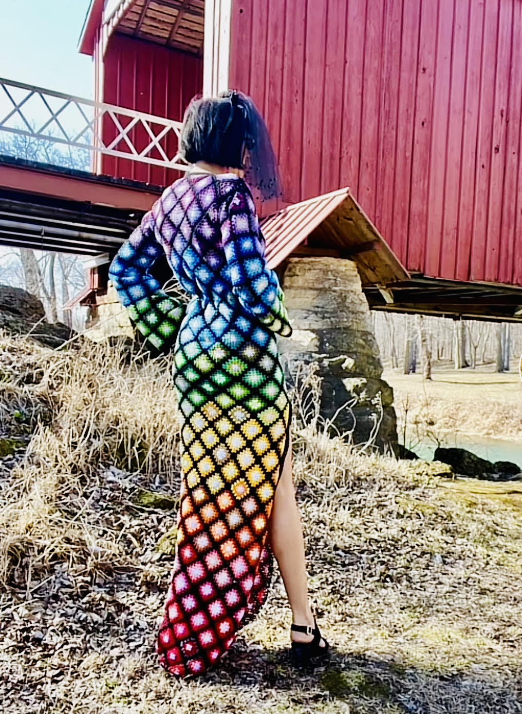 Rainbow embroidery floss dress on offbeat wed 2