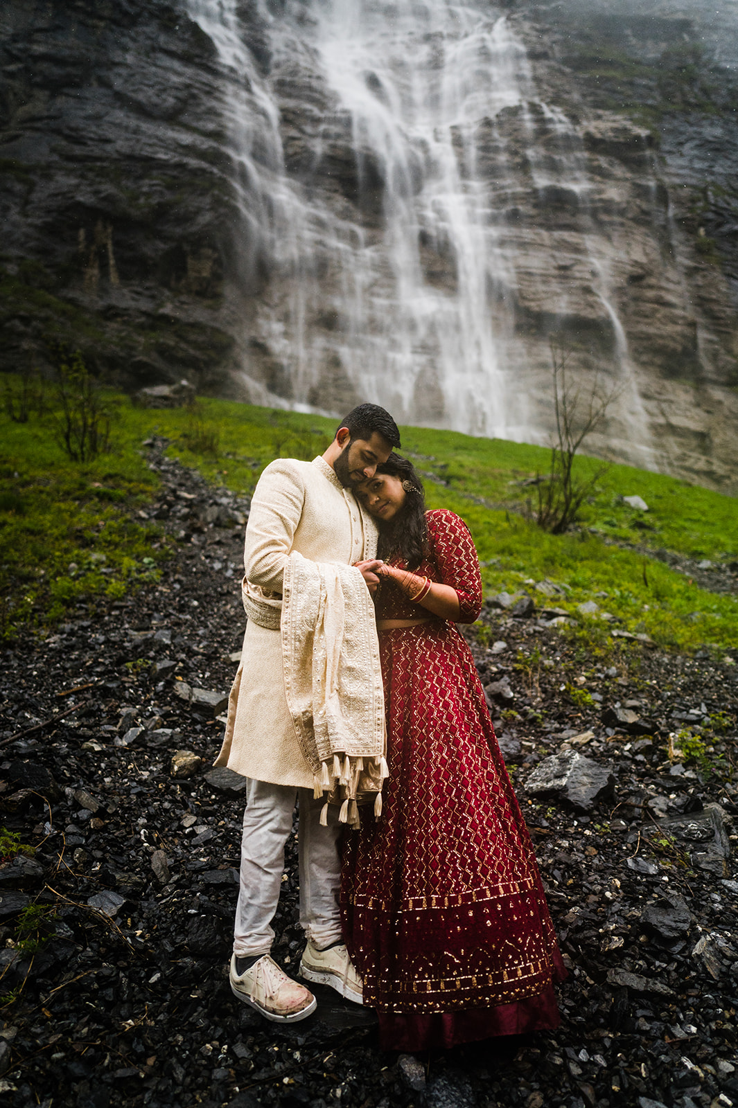 Switzerland red dress elopement on Offbeat Wed 27