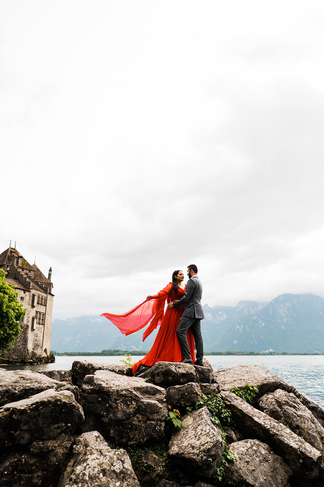 Switzerland red dress elopement on Offbeat Wed 29