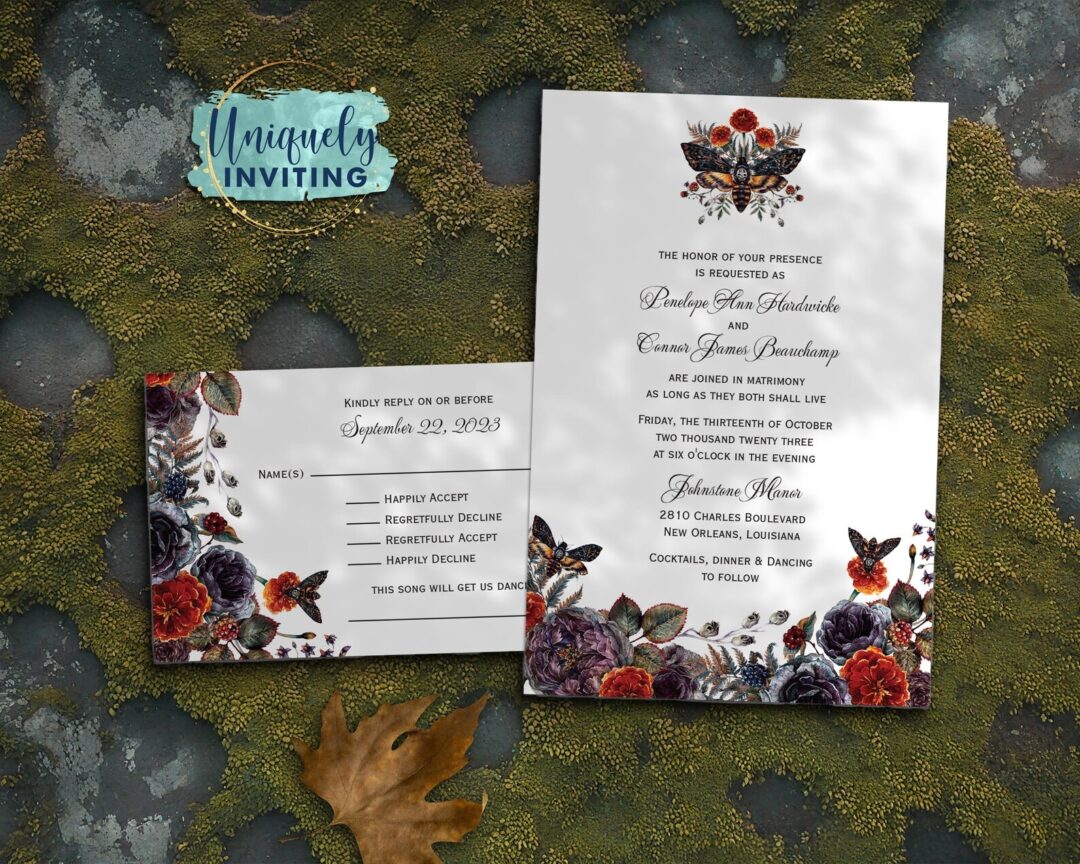 Death’s Head Moth Goth Wedding Invitations