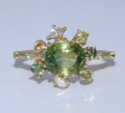 Blue Green Natural Sapphire Ring