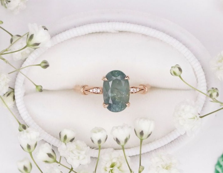 2 ct Oval Montana Sapphire Engagement Ring 14k rose solid gold