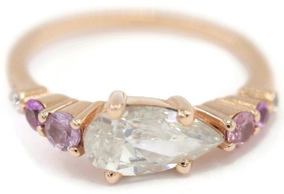 3 ct Pear Diamond Cluster LInear Engagement Ring by Irina